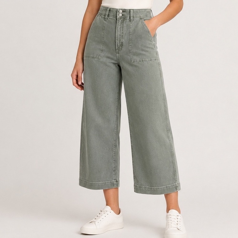 Gap Denim Womens Olive Green High Rise Wide Leg Crop Utility Pants Size 12/31R